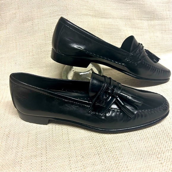 Mario Bruni Black Moc Toe Tassel Loafers Shoes 7.5 M ITALY NEW - Picture 1 of 8